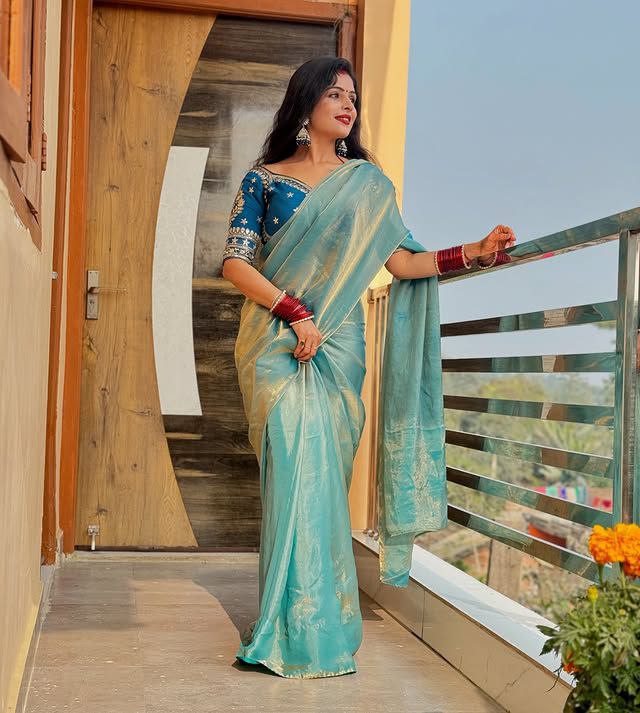 Trendy party wear heavy silk saree with full stitched blouse