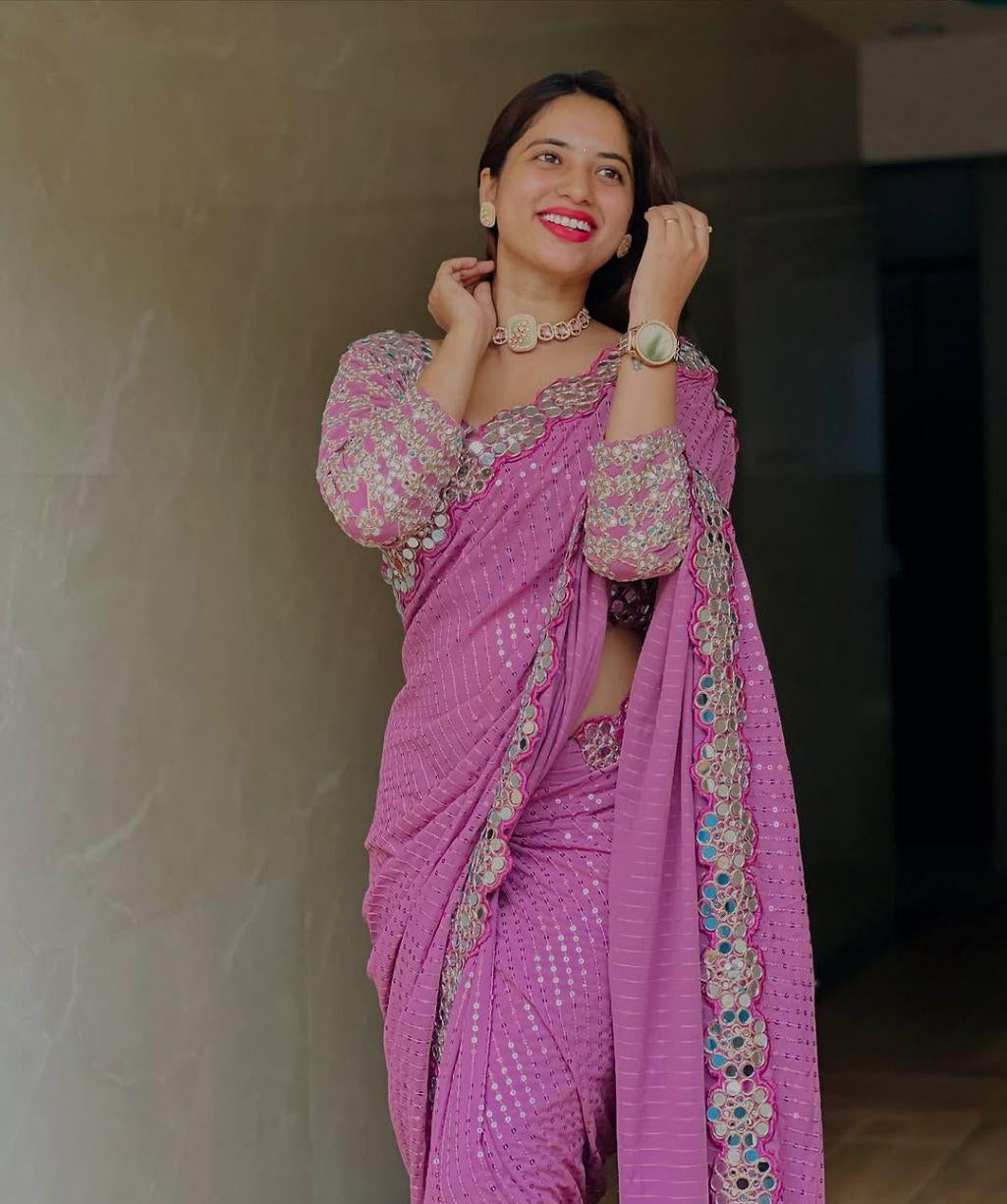 New Beautiful Designer Real Mirror Work Party Wear Saree