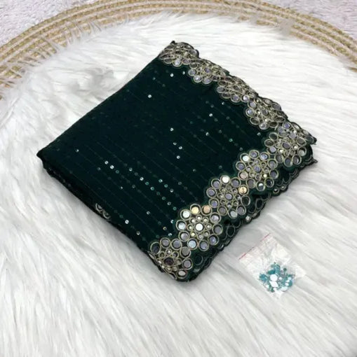 BEAUTIFUL DESIGNER REAL MIRROR WORK PARTY WEAR SAREE
