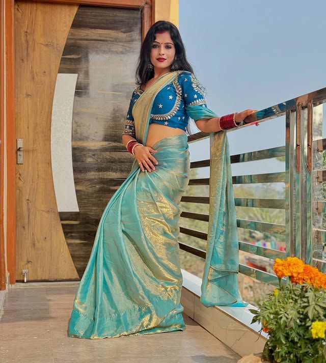 Trendy party wear heavy silk saree with full stitched blouse