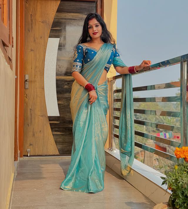 Trendy party wear heavy silk saree with full stitched blouse
