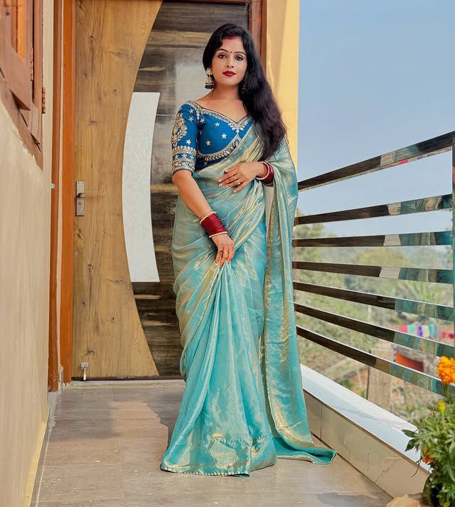 Trendy party wear heavy silk saree with full stitched blouse