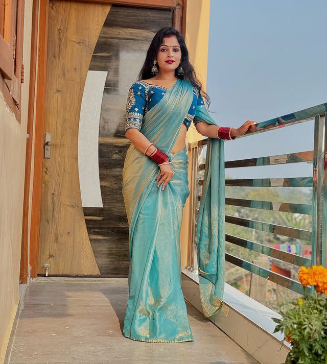 Trendy party wear heavy silk saree with full stitched blouse