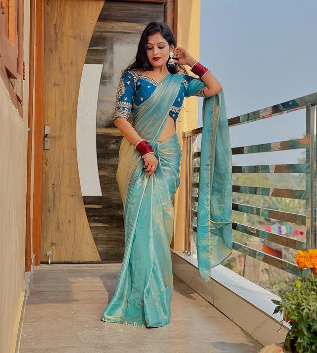 Trendy party wear heavy silk saree with full stitched blouse
