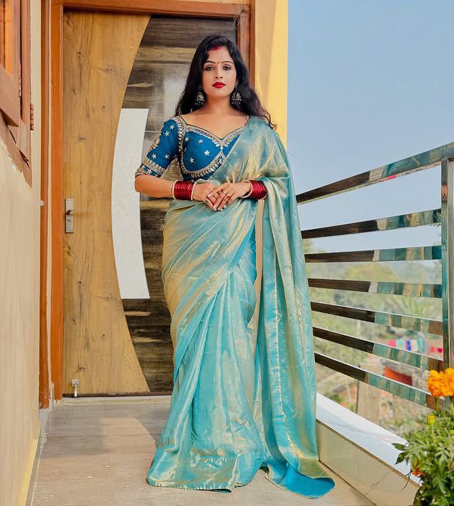 Trendy party wear heavy silk saree with full stitched blouse