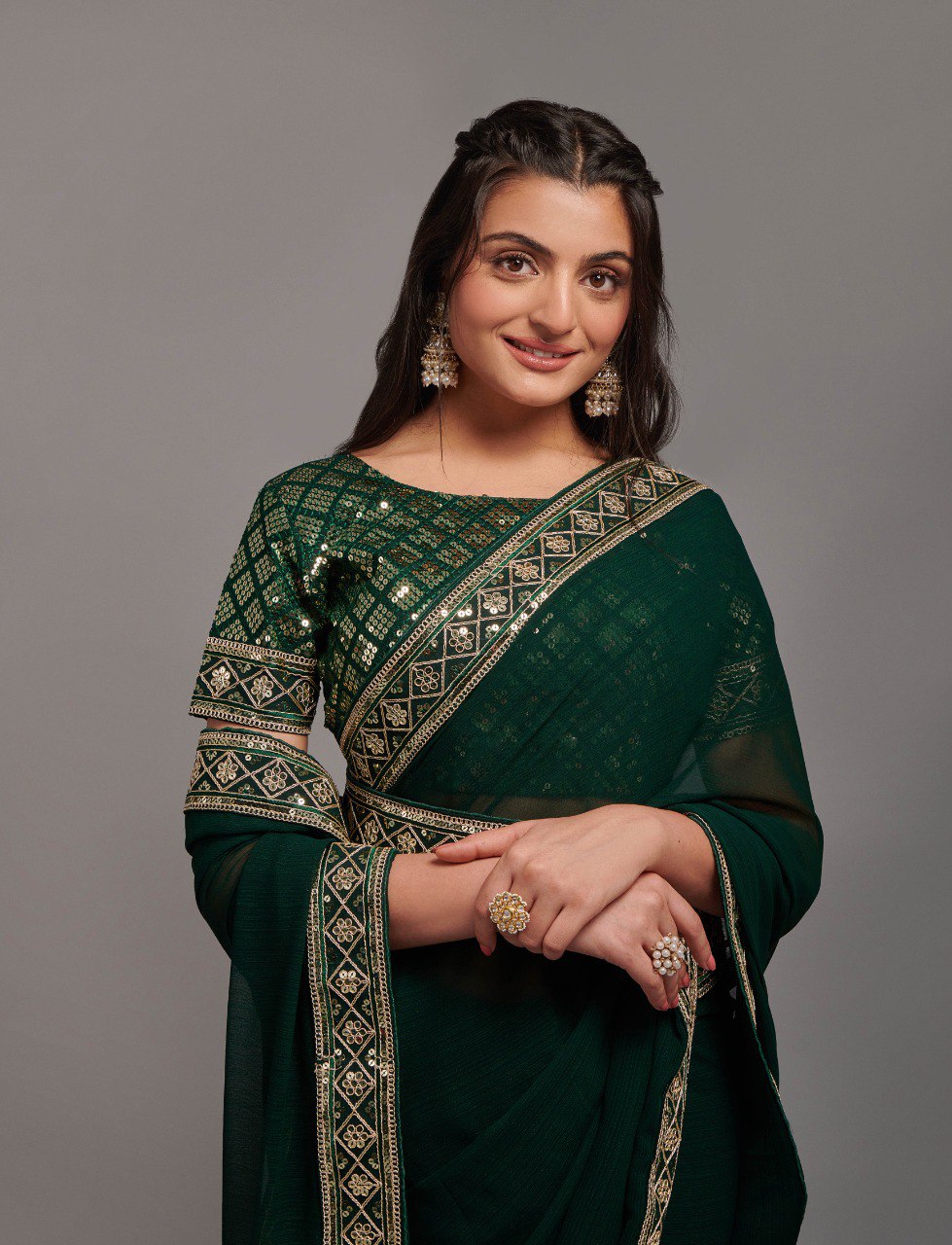 New Green Belts Saree