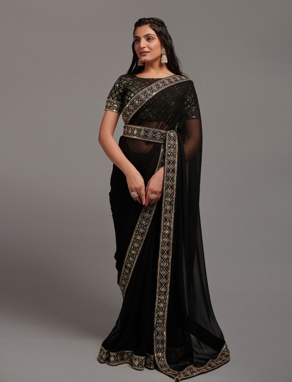 New Black Belts Saree