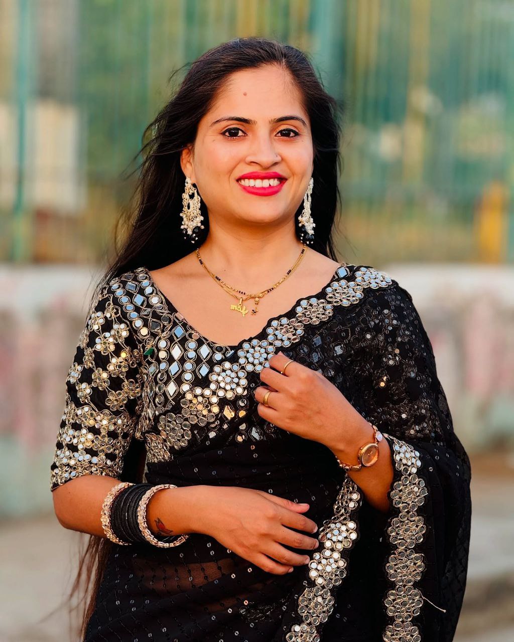 Stylish Beautiful Designer Real Mirror Work Party Wear Saree