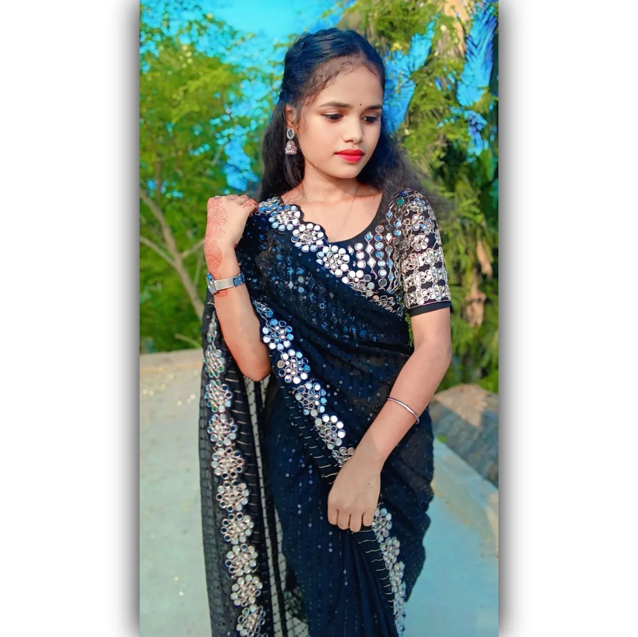 Stylish Beautiful Designer Real Mirror Work Party Wear Saree
