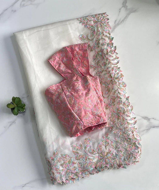 PURE TABBY ORGENZA SILK WITH MULTI THREAD EMBROIDERY WORK