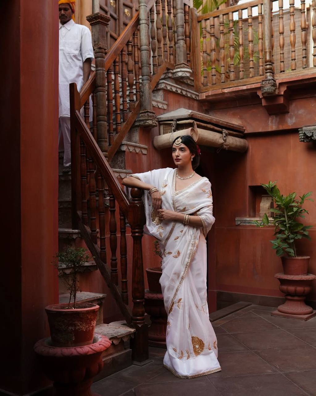 Georgette Saree with Golden Zari & Sequin Work