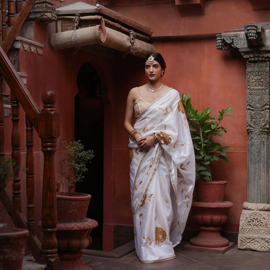 Georgette Saree with Golden Zari & Sequin Work